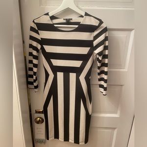 H&M black and cream striped dress size xs